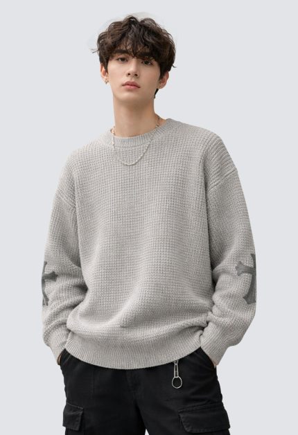 chrome hearts leather cross patch cashmere sweater