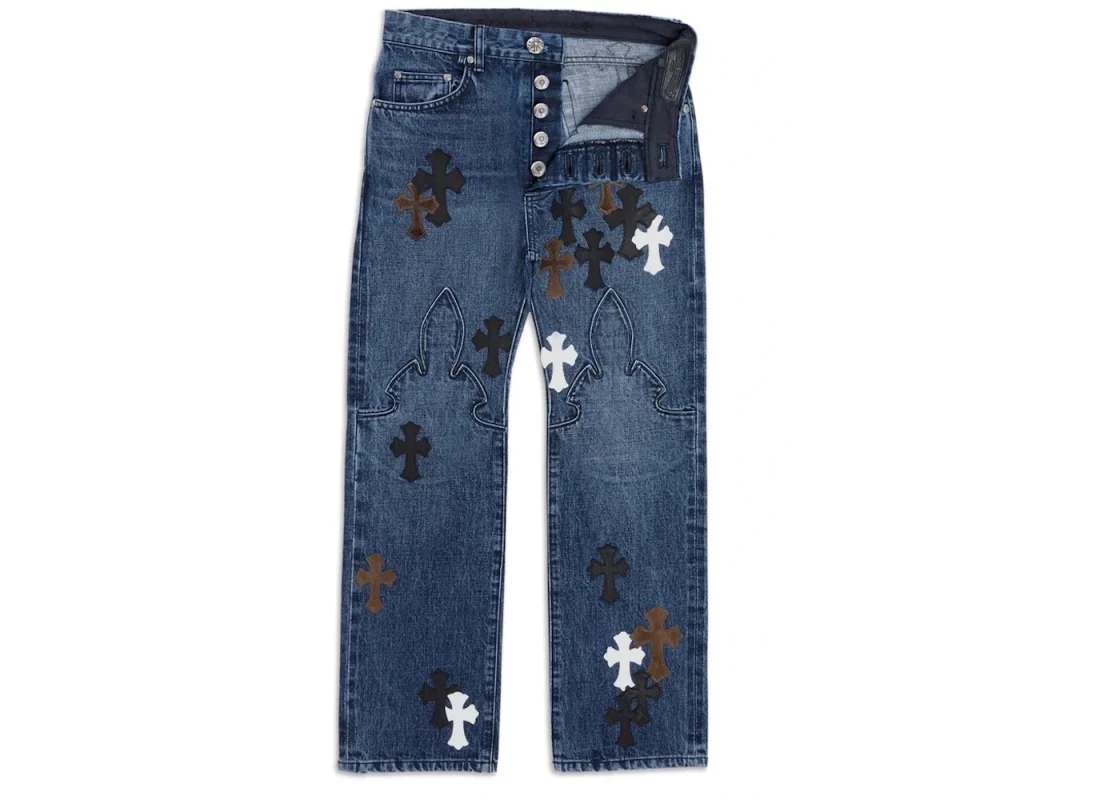 Chrome Hearts Fleur Knee Cross Patch Jeanss