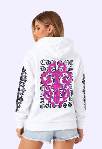 Chrome Hearts Eye Chart Pink Dagger Pullover Hoodie