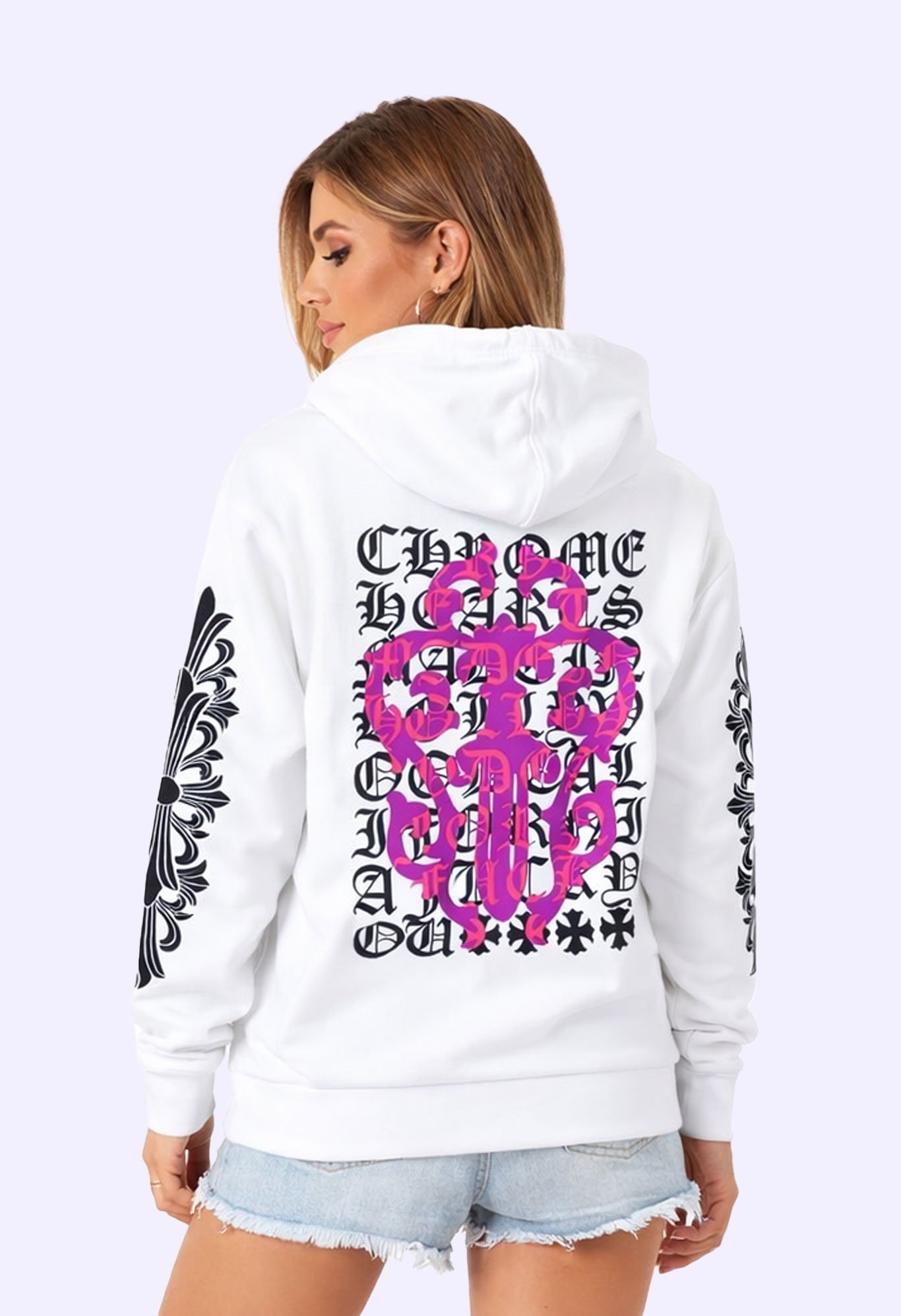 Chrome Hearts Eye Chart Pink Dagger Pullover Hoodie