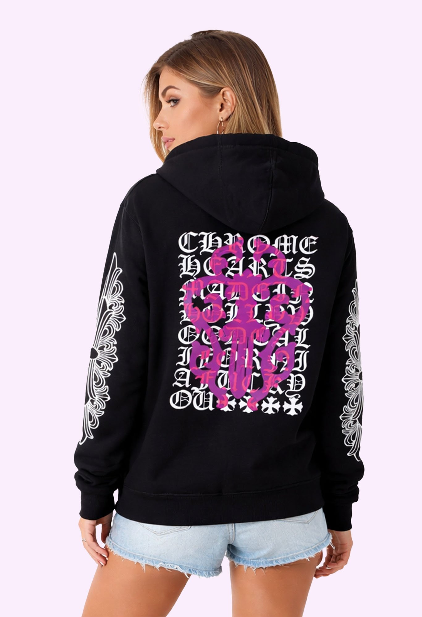 Chrome Hearts Eye Chart Pink Dagger Pullover Hoodie