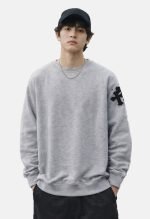 Chrome Herats Leather Cross Patch Sweatshirt grey