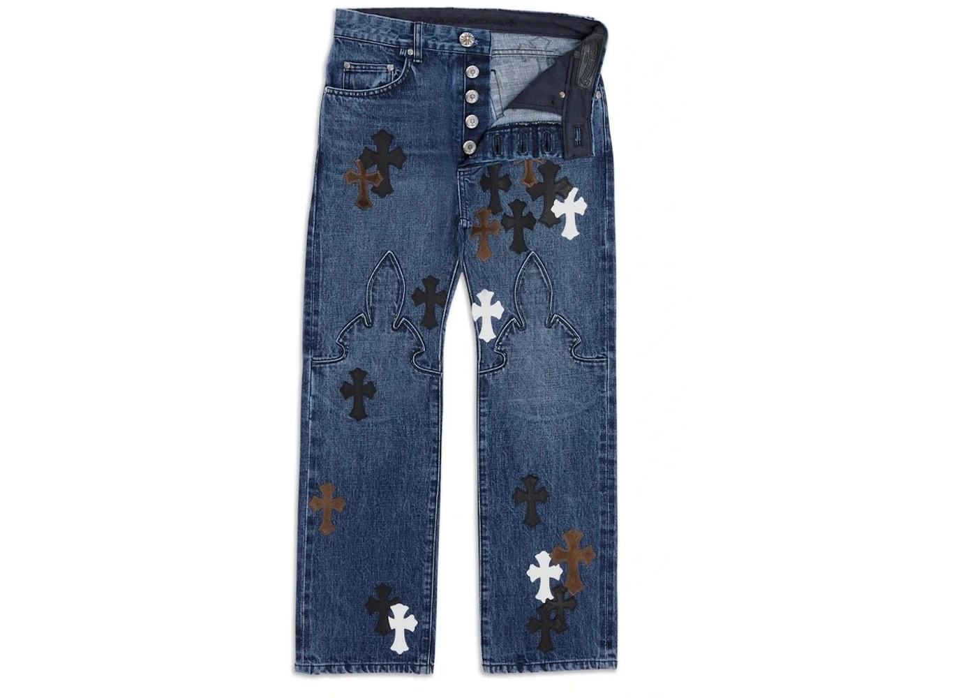 Chrome Hearts Fleur Knee Cross Patch Jeanss Chrome Hearts Fleur Knee Cross Patch Jeanss
